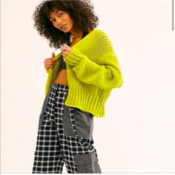 aerie Sweaters - Aerie Neon Lime Green Chunky Knit Sweater open weave open front cardigan